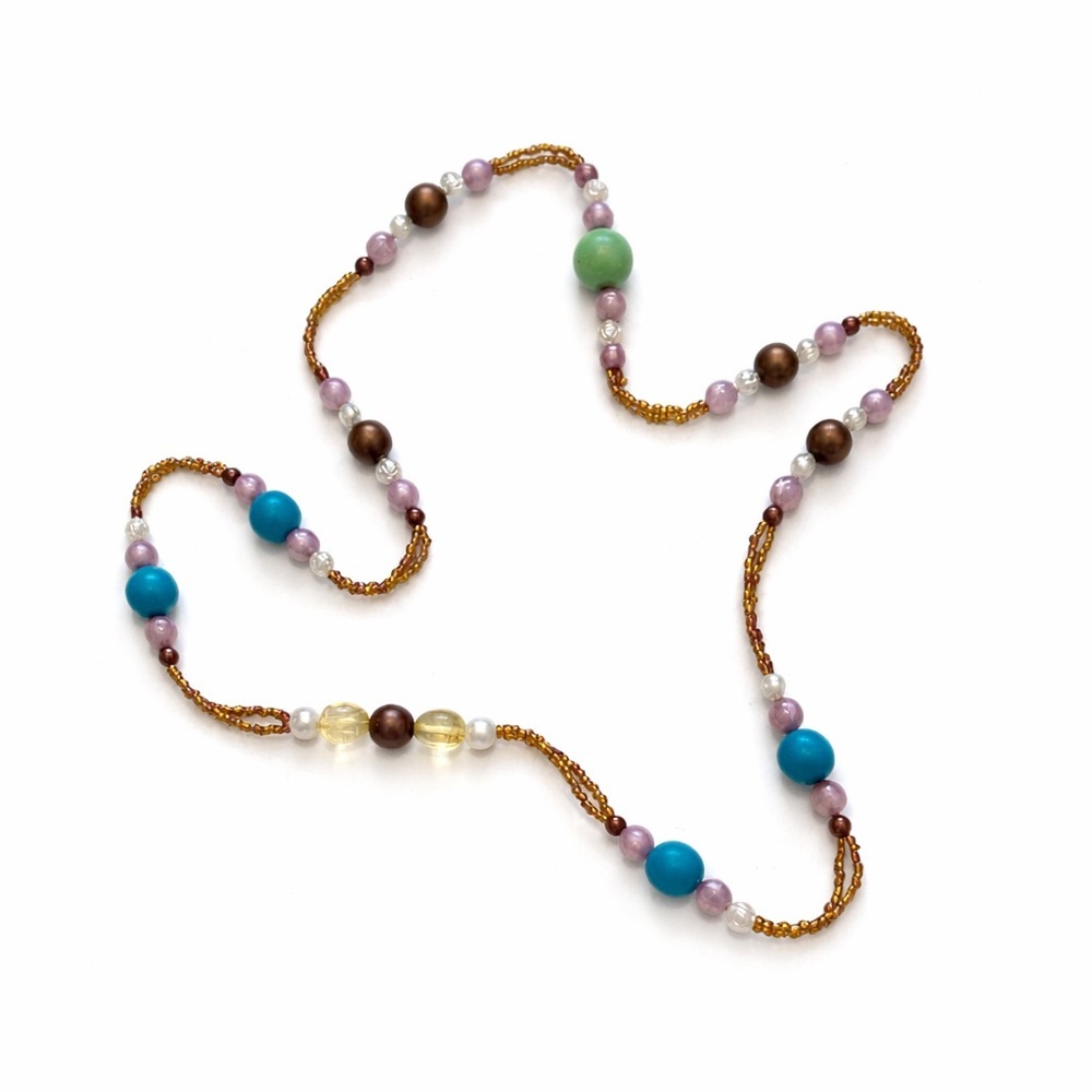 Handcrafted Multicolor Beaded Necklace - Turquoise & Pink Accent